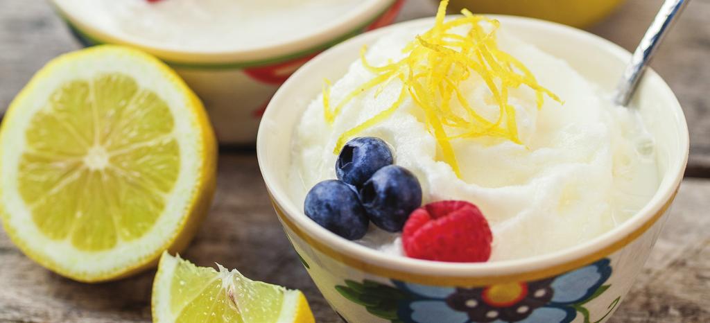 ENGLISH LEMON FROZEN YOGURT Serve this refreshing and guilt-free frozen treat with your favorite summer berries.