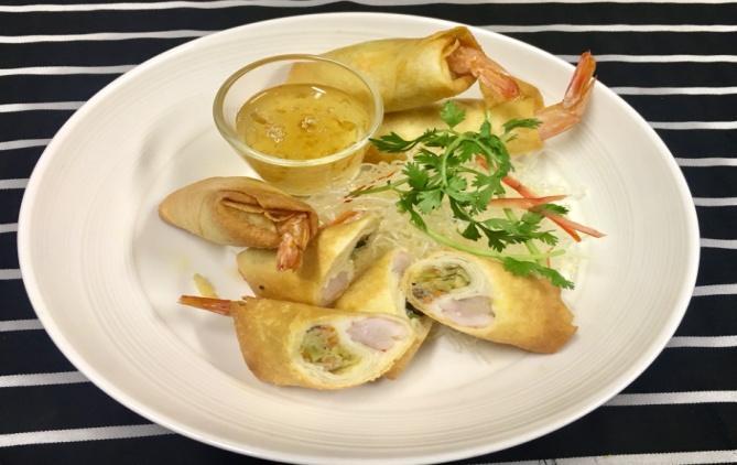 Por Pai Goong 280 Crispy fried rolled pastry flour Prawn, Vegetable