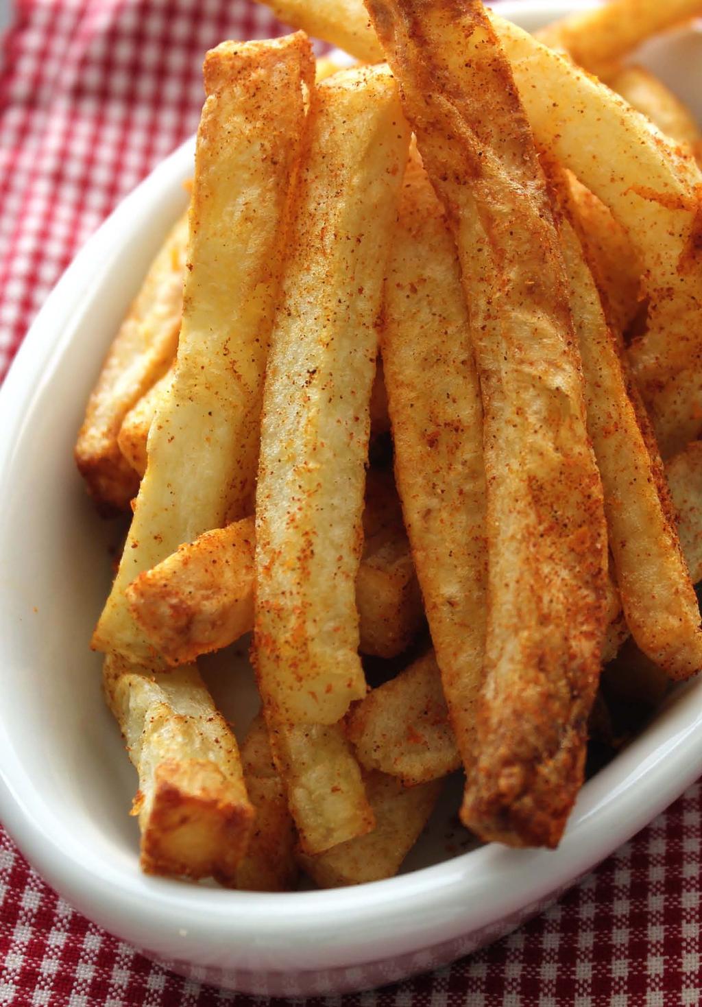 FRENCH FRIES WITH PAPRIKA-PARMESAN SALT Prep time: 35 minutes Total time: 1 hour 5 minutes 2 pounds russet potatoes 2 tablespoons finely grated Parmigiano-Reggiano 1½ teaspoons paprika ¼ teaspoon