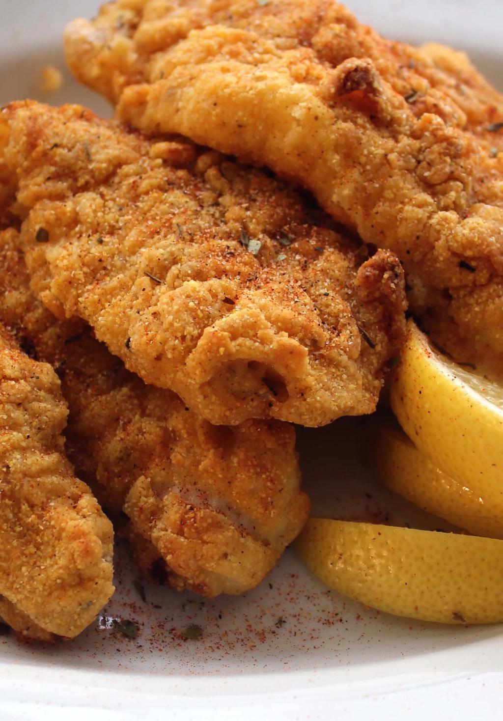 AIRFRIED CATFISH Prep time: 10 minutes Total time: 25 minutes 1 teaspoon Emeril s Original Essence or Creole seasoning ½ cup buttermilk ½ to ¾ pound catfish fillets 12 tablespoons all-purpose flour 8