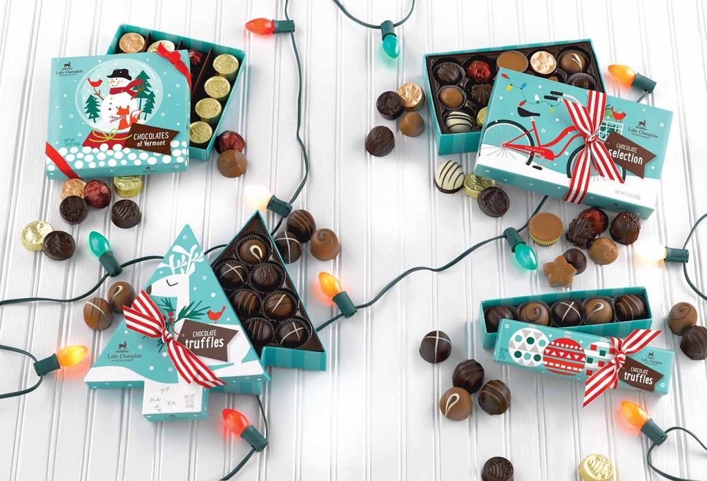 GIVE THE GIFT OF JOY Tuesday December 25, 2018 Shipments available October 15, 2018 Holiday Chocolates of Vermont 16 piece / 7.