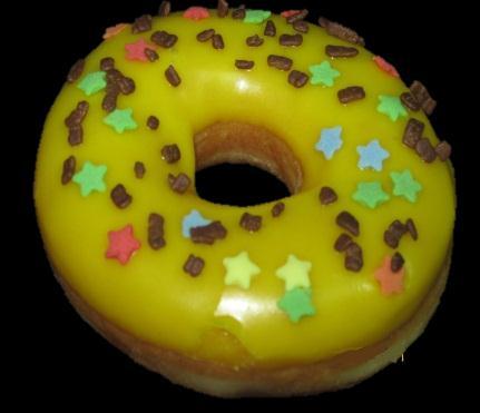 Dip the yeast-raised ring in colored fondant or sugar glaze, lightly sprinkle w/ white chocolate shavings.