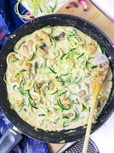 Creamy Chicken Mushroom with Zoodles One pot chicken breast and mushrooms in a creamy cheesy sauce with zoodles, a quick and healthy dinner recipe {low-carb, gluten-free, clean eating}.