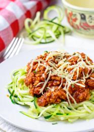 Bolognese Sauce with Zoodles Homemade bolognese sauce with zucchini noodles - a hearty pasta dinner made healthier {gluten-free, low carb, clean eating}.