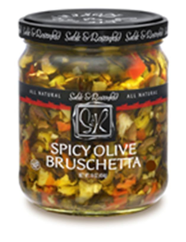 Available Sizes: 16oz, ½ gallon SPICY OLIVE BRUSCHETTA A blending of chopped kalamata olives, carrots, cauliflower, red bell peppers, celery, jalapeño peppers, capers, and piri piri peppers
