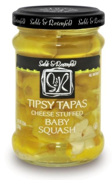 TIPSY TAPAS - BABY SQUASH Baby Squash hand-stuffed with imported cream cheese and then hand-packed in a premium herb-splashed vegetable oil.