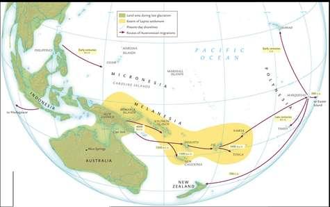 MAP 6.3 Early societies of Oceania, 1500 B.C.E. 700 C.E.Notice the routes that Austronesian migrants followed.