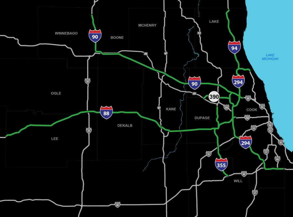 Illinois Tollway 292-mile system comprised of five tollways Opened in 1958 as a bypass around Chicago to connect Indiana and Wisconsin Carries more than 1.
