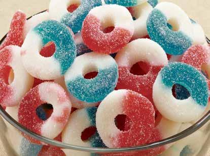 Red, white and blue soft gummy rings. 18 oz.