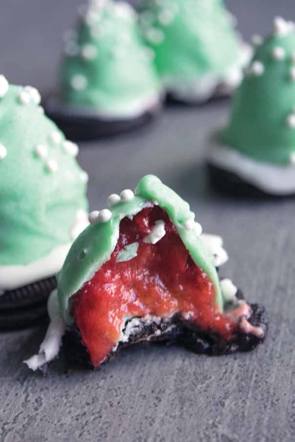 45 min. 0 min. 4 trees SKILL LEVEL: medium hr. 5 min. strawberry trees oz dark green candy melts TIPS: You can also buy vanilla candy coating and add green food coloring.