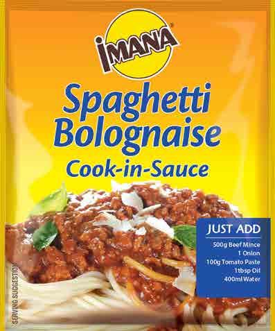 COOK-IN-SAUCE New Look New Exciting Flavours IMANA COOK-IN-SAUCE 48g FLAVOUR Spaghetti Bolognaise Mild