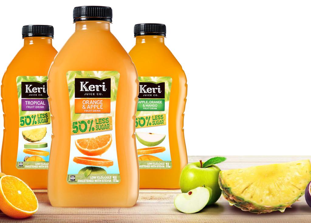 Keri 50 % Less Sugar Fruit Drink Keri 50% Less Sugar Fruit Drink was launched in 2017 and has 50% less sugar from