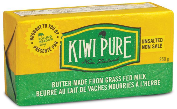 Brought to Canadians by Rolling Meadow Dairy, Kiwi Pure s delicious grass-fed butter comes from New Zealand.