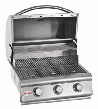 Blaze 3-Burner Gas Grill 42,000 BTUs 3 Cast Stainless Steel Burners 8mm SS Cooking Rods Double-Lined Hood Built-In