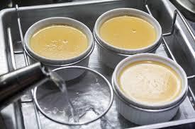 Baked Custards The container of liquid custard is usually placed