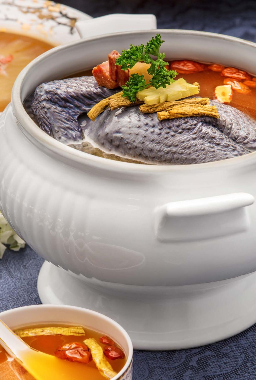 CHINESE YAM, WOLFBERRY WITH DANGSHEN AND BLACK-BONED CHICKEN FIN SOUP STEWED SOUP Premium Fin Soup Premium Fin Soup with Crab Meat Premium Fin Soup with Abalone and Ginseng [ $38/order ] [ $28/order