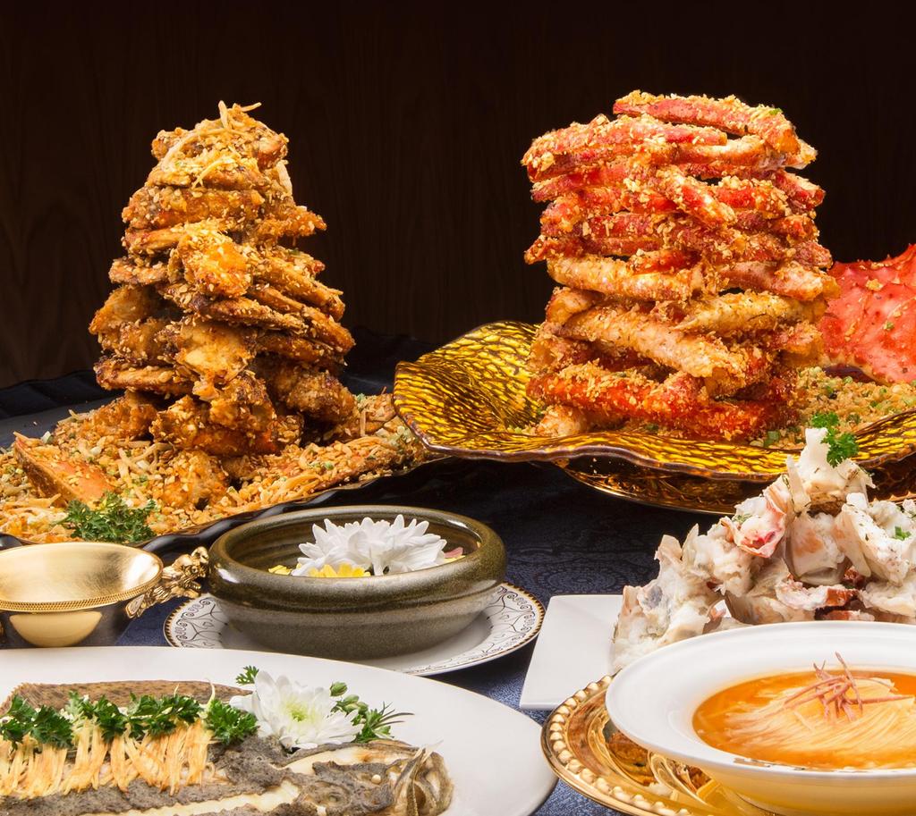 STIR FRIED KING CRAB WITH NOODLE FISH AND GARLIC STIR FRIED LOBSTER WITH NOODLE FISH AND GARLIC KING CRAB STIR FRIED WITH GARLIC PREMIUM FIN SOUP STEAMED FRENCH TURBOT SUPREME KING CRAB [ 2 Fishes ]