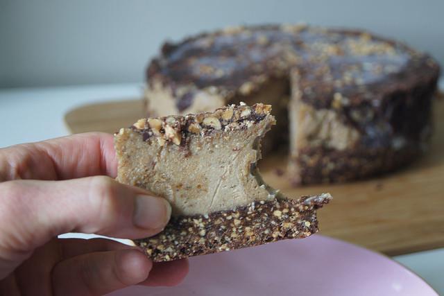 Raw Snickers Cake Base layer: 2 cups roasted peanuts 2 cups dates 2 tbsp coconut oil, melted 2 tbsp cacao powder 1 tsp vanilla extract ⅛ tsp Himalayan pink salt Middle layer: 2 cups cashews (soaked