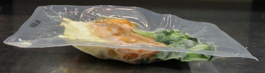 Package with blanched broccoli florets and par-cooked rice such as Uncle Ben s Ready