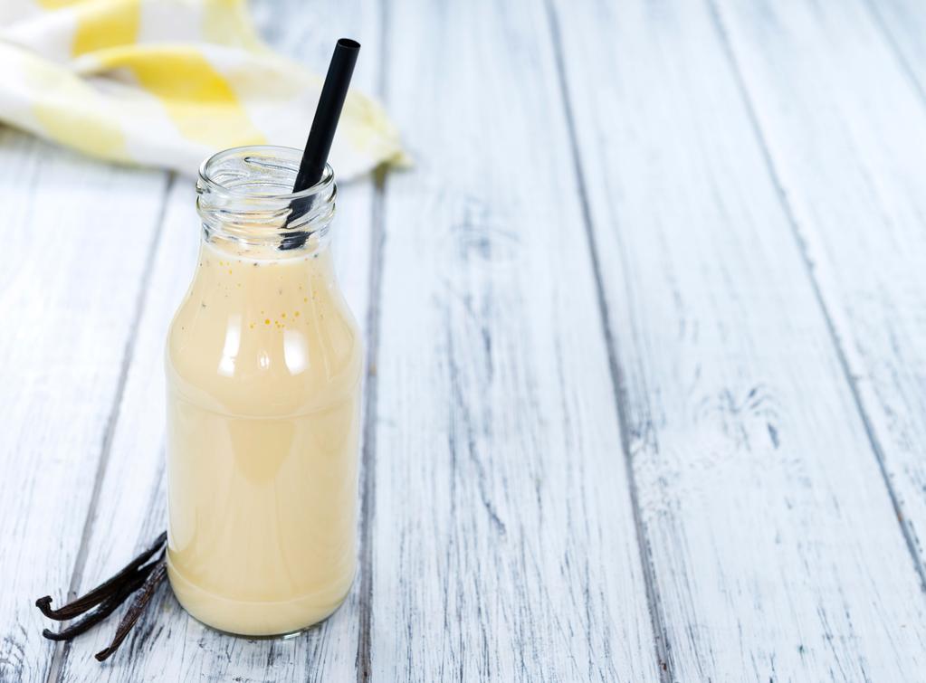 Vanilla Frap Protein Shake Yield: 1 serving Total Prep Time: 10m ½ banana, chopped 1 scoop vanilla protein powder 1 c coffee 1 c milk (nonfat, almond,