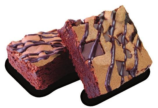 Our decadent chocolate brownie contains lots of chocolate chunks, chocolate chips and a chocolate drizzle.