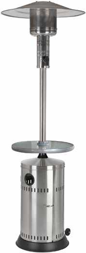 entertaining Pole and housing finished in stainless steel Majority 202 stainless steel Heater base is finished in durable powdercoat that protects the steel from the gas cylinders Wheels for easy