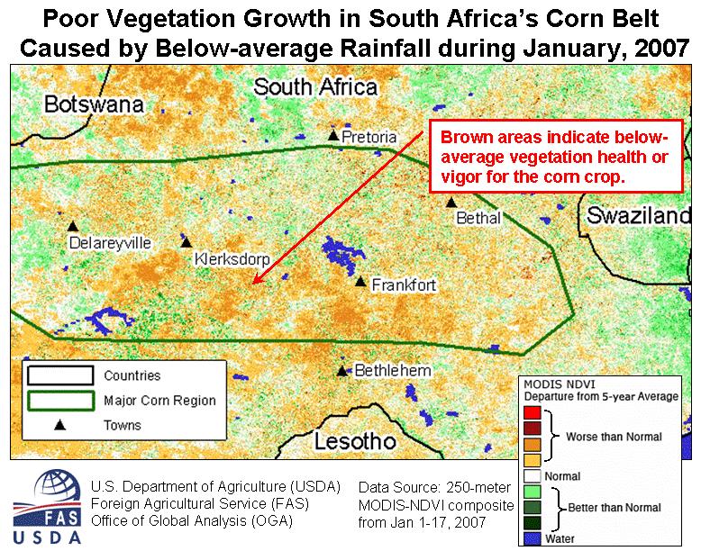Department of Agriculture Foreign Agricultural Service Circular Series WAP 0207 February 2007 World Agricultural Lack of January Rainfall Raises Concerns in South Africa s Corn Belt South Africa s