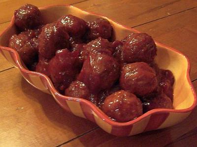 Sweet and Sour Meatballs 1 pound lean ground meat 1 small onion, grated 1 teaspoon salt 1 egg white 1-16 oz.