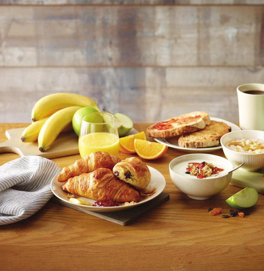 What s for breakfast? Kick off your day with an unlimited continental breakfast including fresh pastries, fresh fruit, natural yoghurt, hot porridge and orange juice plus tea and coffee.