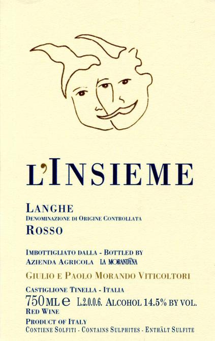 Langhe Rosso L Insieme Appellation: LANGHE ROSSO DOC Zone: Langhe and Monferrato Vineyard extension (hectares): 0.