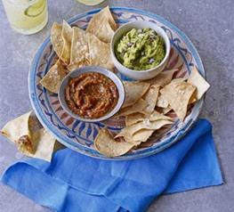 Lesson 5 MEXICO HOMEMADE TORTILLA CHIPS WITH GUACAMOLE AND TOMATO SALSA For the tortilla chips 1 pack of tortilla wraps 3 tbsp vegetable oil For the guacamole 2 large ripe avocados Juice 2 limes ½