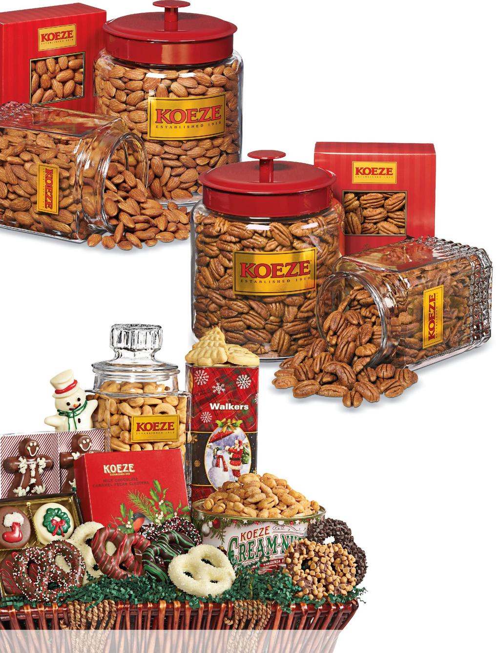 ALMONDS, PECANS KOEZE S ROASTED ALMONDS For decades, our carefully roasted and salted California almonds have co-starred with the cashews in our mixed nuts.
