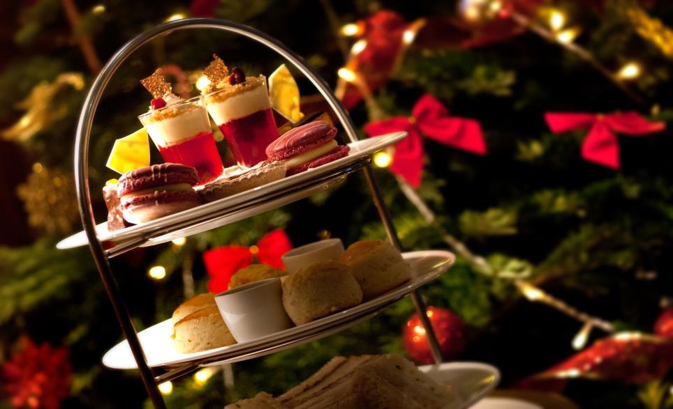 Festive Afternoon Tea Spiced Cinnamon Scones Mini Mince Pie Selection of Miniature Cakes Sandwiches - Salmon and Cream Cheese Honey Glazed Ham with