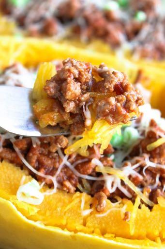DAY 4 SPAGHETTI SQUASH BAKED SLOPPY JOES M A I N D I S H Serves: 6 Prep Time: 20 Minutes Cook Time: 1 Hour 20 Minutes 1 (3-5 pound) Spaghetti Squash 1 pound lean ground turkey 1 onion (diced) 1 (15