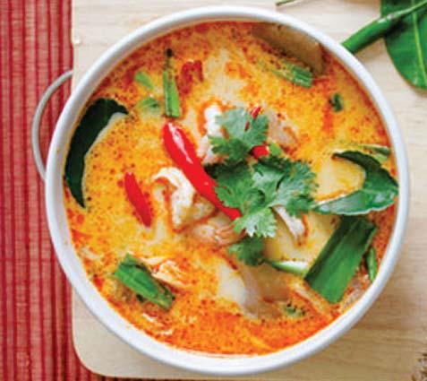 SOUPS Spicy hot & sour soup, flavoured with lemongrass, lemon juice, lime leaves, chilli, milk, coriander and mushroom. 11.