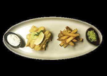 FISH AND CHIPS 125K Fresh local fish, house made chips, tartar sauce,