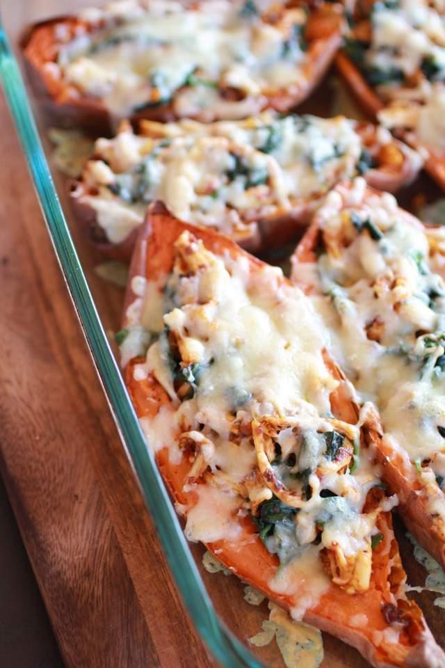 yogurt, for serving Healthy Chipotle Chicken Sweet Potato Skins Preheat your oven to 350 degrees. Wash your sweet potatoes and prick all over with a fork.