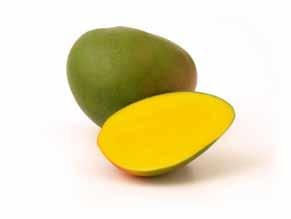 Keitt Flavor: Sweet and fruity Texture: Firm, juicy flesh with limited fibers Color: Dark to medium green, sometimes with a pink blush over a small portion of the mango Shape: Large oval shape