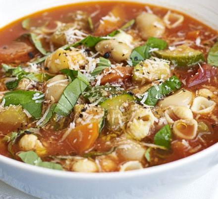 Minestrone Soup Serves 4 Ingredients: 1 onion, roughly chopped 2 cans of chopped tomatoes 2 large carrots, peeled and roughly chopped 2 large celery stalks, roughly chopped Piece