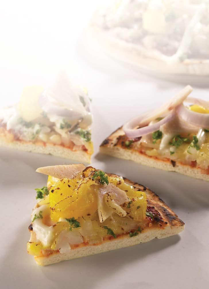 All-In-One Delights Hidangan Lazat Semua-Dalam-Satu Grilled Lebanese Bread Pizzas (8 servings) Ingredients 4 x pieces (20 cm diameter) whole-meal Lebanese bread 1 x 450 g canned pineapple slices,