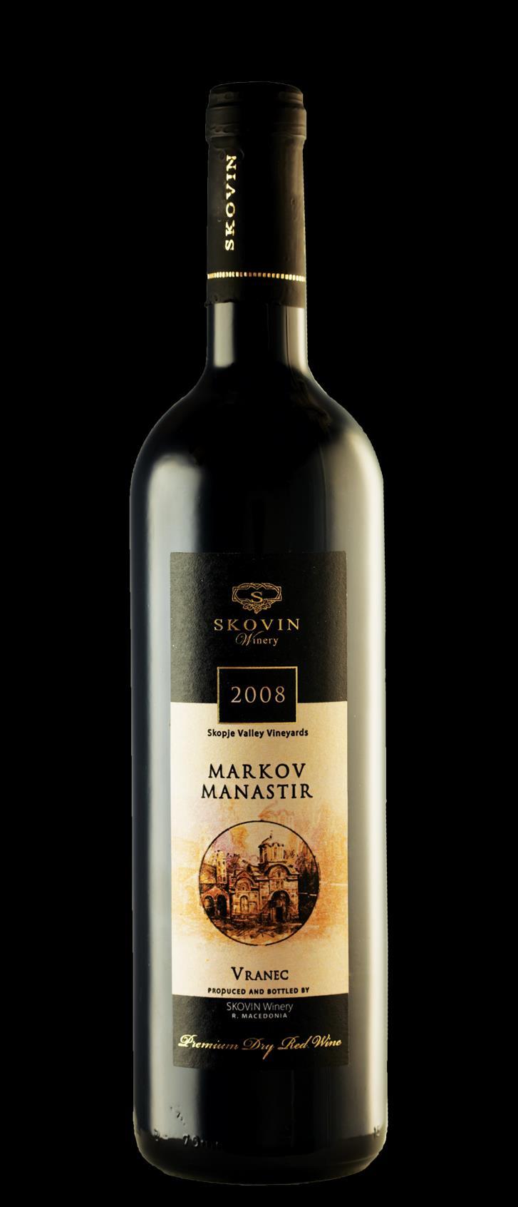Markov Manastir WINE ID Wine Brand: Markov Manastir Variety: Vranec 100% Vintage: 2011 Alcohol: 14% Colour: Dark red Aromas: Reminiscent of overripe fruit, plum jam and berries.