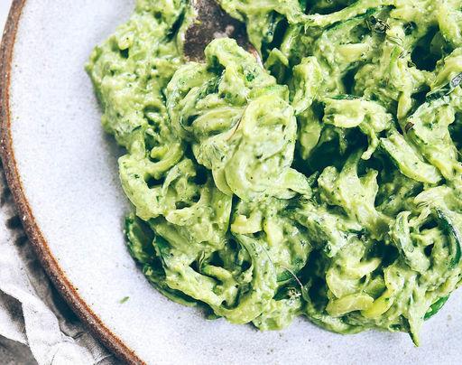 Creamy Whole30 Avocado Pesto Noodles Planned for Supper on Wednesday, January 10, 2018 Source: paleoglutenfree.