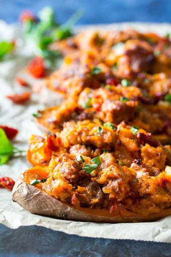 Sausage Pizza Twice Baked Sweet Potatoes {Paleo & Whole30} Planned for Supper on Sunday, January 7, 2018 Source: www.paleorunningmomma.