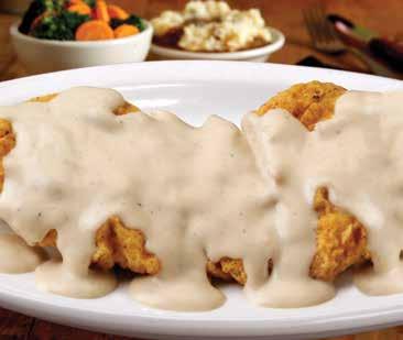 Country Fried Chicken Tender, all white meat chicken breast, hand-battered, golden-fried and topped with made-from-scratch cream gravy.