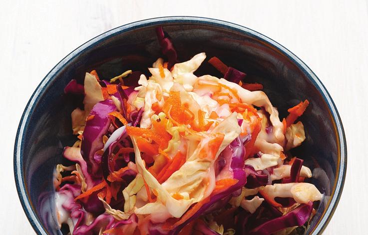 coleslaw 2 cups, finely shredded cabbage 2 cups, finely shredded red cabbage 1 medium carrot, peeled and grated 1 small-medium red or yellow capsicum, thinly sliced 1/4 cup finely chopped green onion
