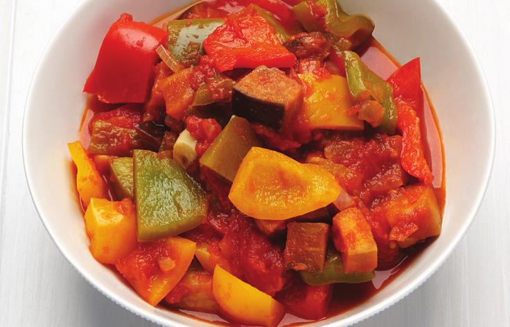 Ratatouille 400g tinned tomatoes 3 tablespoons olive oil 1 large red onion, sliced 1 red capsicum, diced 1 yellow capsicum, diced 1 medium eggplant, diced 2 green zucchini, cut into 1