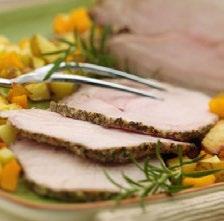 Rosemary and Garlic Crusted Pork Loin With Butternut Squash and Potatoes [continued] Calories: 299 Saturated Fat: 3g Sodium: 365mg Dietary Fiber: 3g Total Fat: 10g Carbs: 23g Cholesterol: 63mg