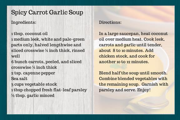 Spicy Carrot Garlic Soup This slightly spicy soup is great for a quick lunch on the