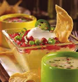 Friday s Pick Three-For-All Chip n Dip Trio Warm, crisp tostada strips served with three savory dips: White Cheddar Queso, Classic Mediterranean Hummus and salsa. 8.