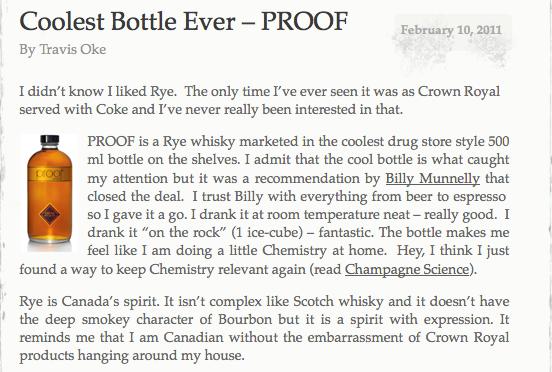 what people are saying about proof whisky Billy Munnelly Canada s Other Great Drink 4 th Jan.